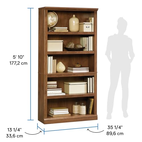 Sauder Miscellaneous Storage 5 Split Bookcase/Book Shelf, 35.28" x 13.23" x 69.76", Oiled Oak Finish