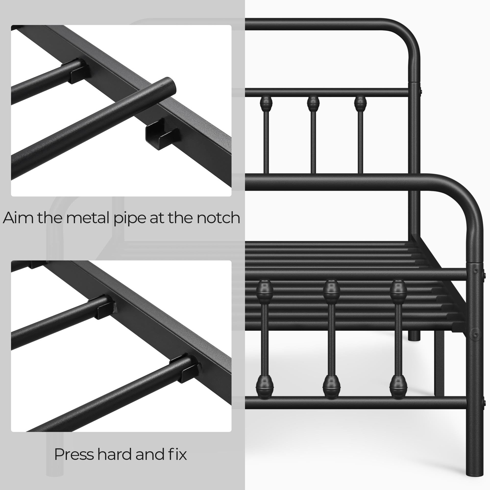 Yaheetech Classic Metal Platform Bed Frame Mattress Foundation with Victorian Style Iron-Art Headboard/Footboard/Under Bed Storage, No Box Spring Needed, Twin Size, Black
