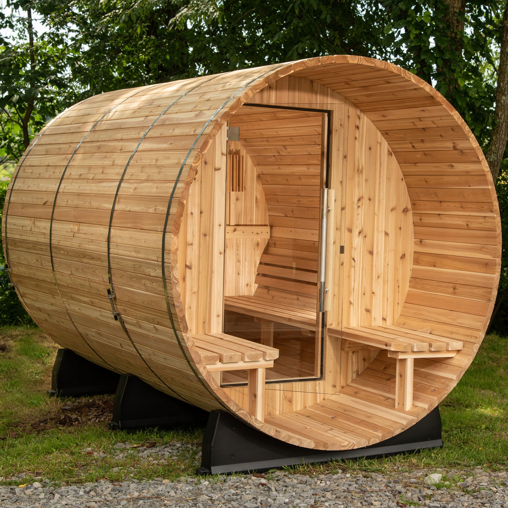 Charleston 4 Person Canopy Barrel Sauna with Premium Cedar Wood and Integrated Heater System