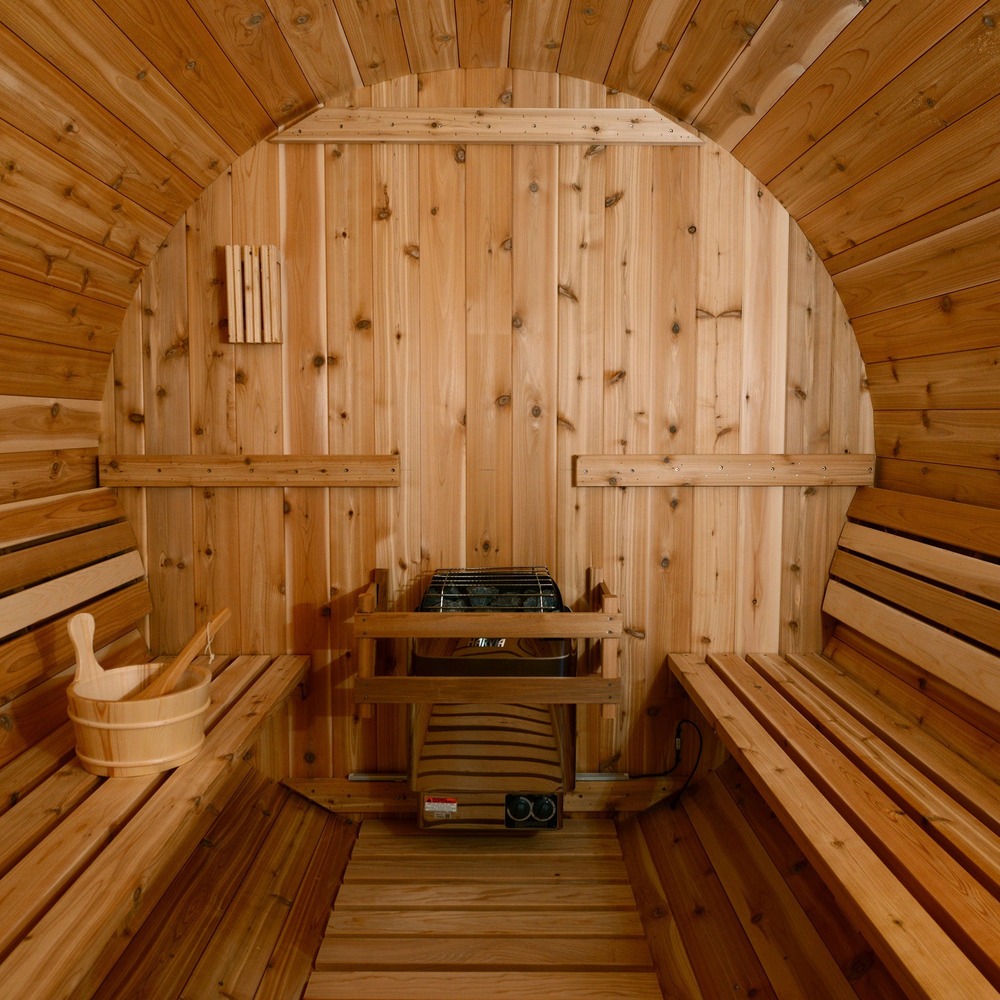Audra 2-4 Person Canopy Barrel Sauna with Premium Cedar Wood and Integrated Ventilation System